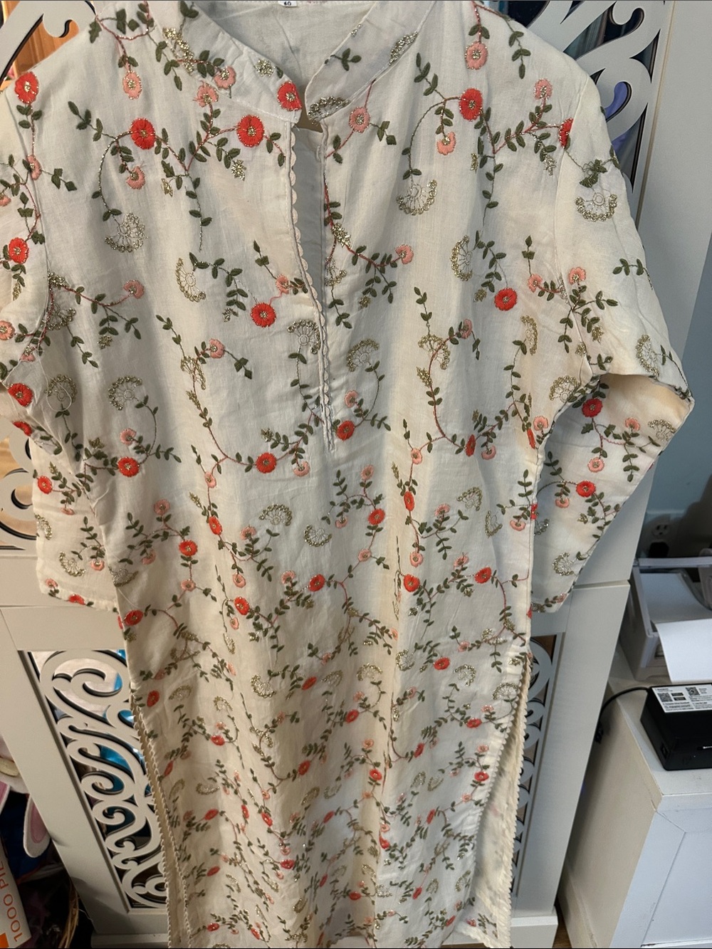 Indian brand Vivaan Embroidered Cream 3/4 Sleeve Women's